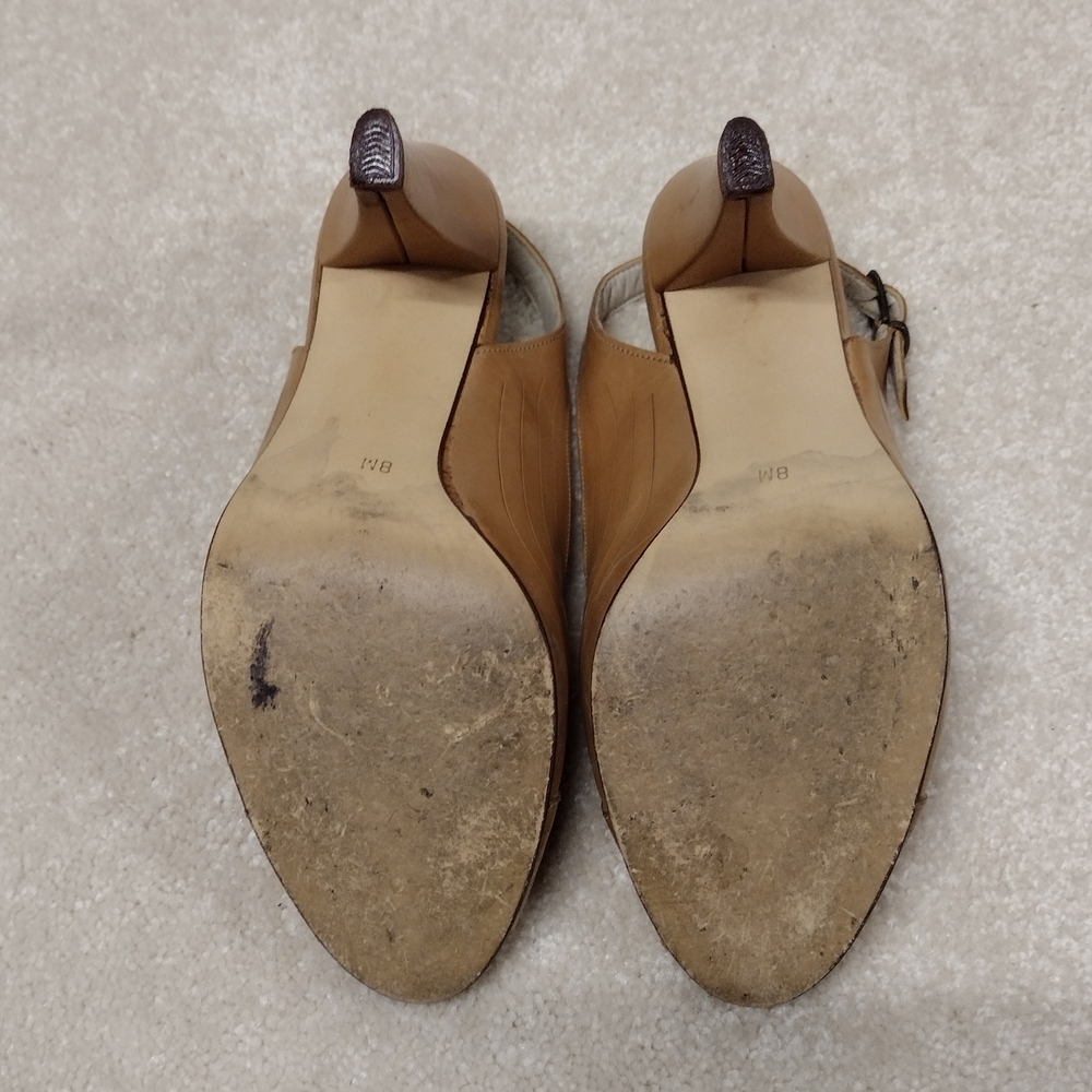 Vintage Bandolino Women's Tan Peep-Toe Slingback Shoes - Picture 5 of 5